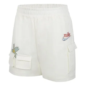 (WMNS) Nike Sportswear Solid Color Logo Flowers Big Pocket Woven Casual Shorts White DV3205-133