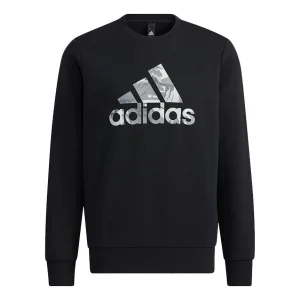 Men's adidas Camouflage Printing Logo Round Neck Sports Long Sleeves Black H39330
