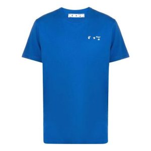 Off-White SS21 Chest Logo Printing Round Neck Short Sleeve Ordinary Version Blue OMAA027S21JER0034501