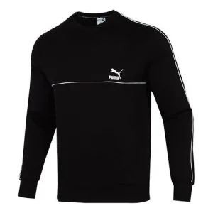 PUMA Clsx Piped Crew Tr Logo Printing Round Neck Sports Pullover Black 534157-01
