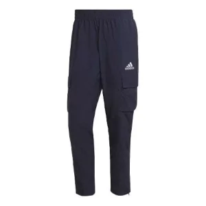 Men's adidas Solid Color Logo Cargo Pocket Casual Sports Pants/Trousers/Joggers Blue HE1860