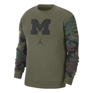 Air Jordan Michigan Club Fleece College Crew-Neck Sweatshirt 'Olive Green' DZ8063-222