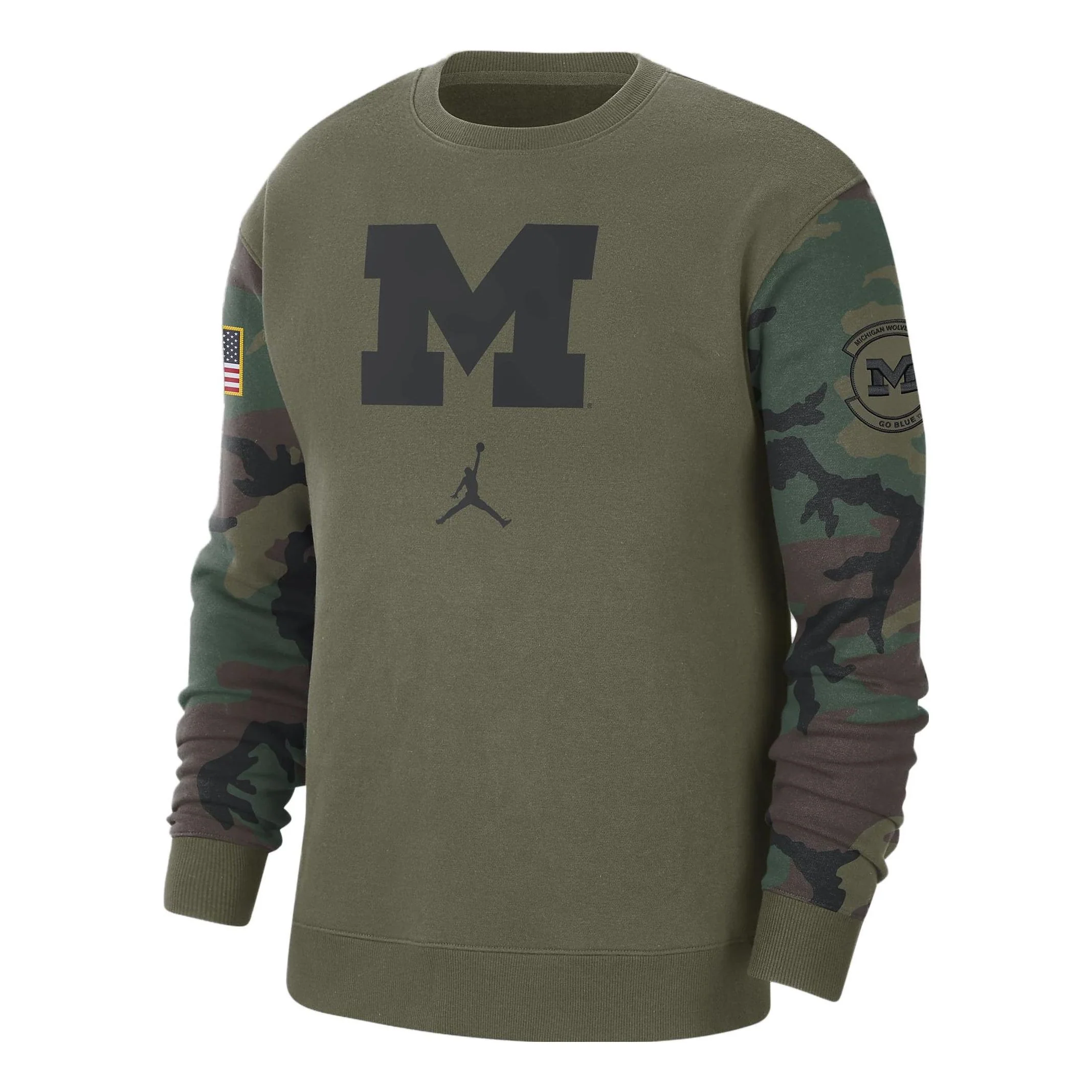 Air Jordan Michigan Club Fleece College Crew-Neck Sweatshirt 'Olive Green' DZ8063-222