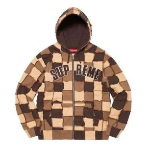 Supreme Reverse Patchwork Zip Up Hooded Sweatshirt 'Brown Tan' SUP-SS22-820