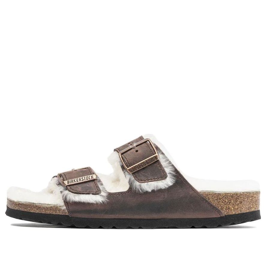 Birkenstock Arizona Shearling Waxy Leather Narrow Fit Sandals 'Oiled Habana' 1021049