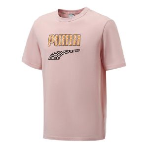 PUMA Funny Logo Printing Sports Round Neck Short Sleeve Pink Red 533042-36