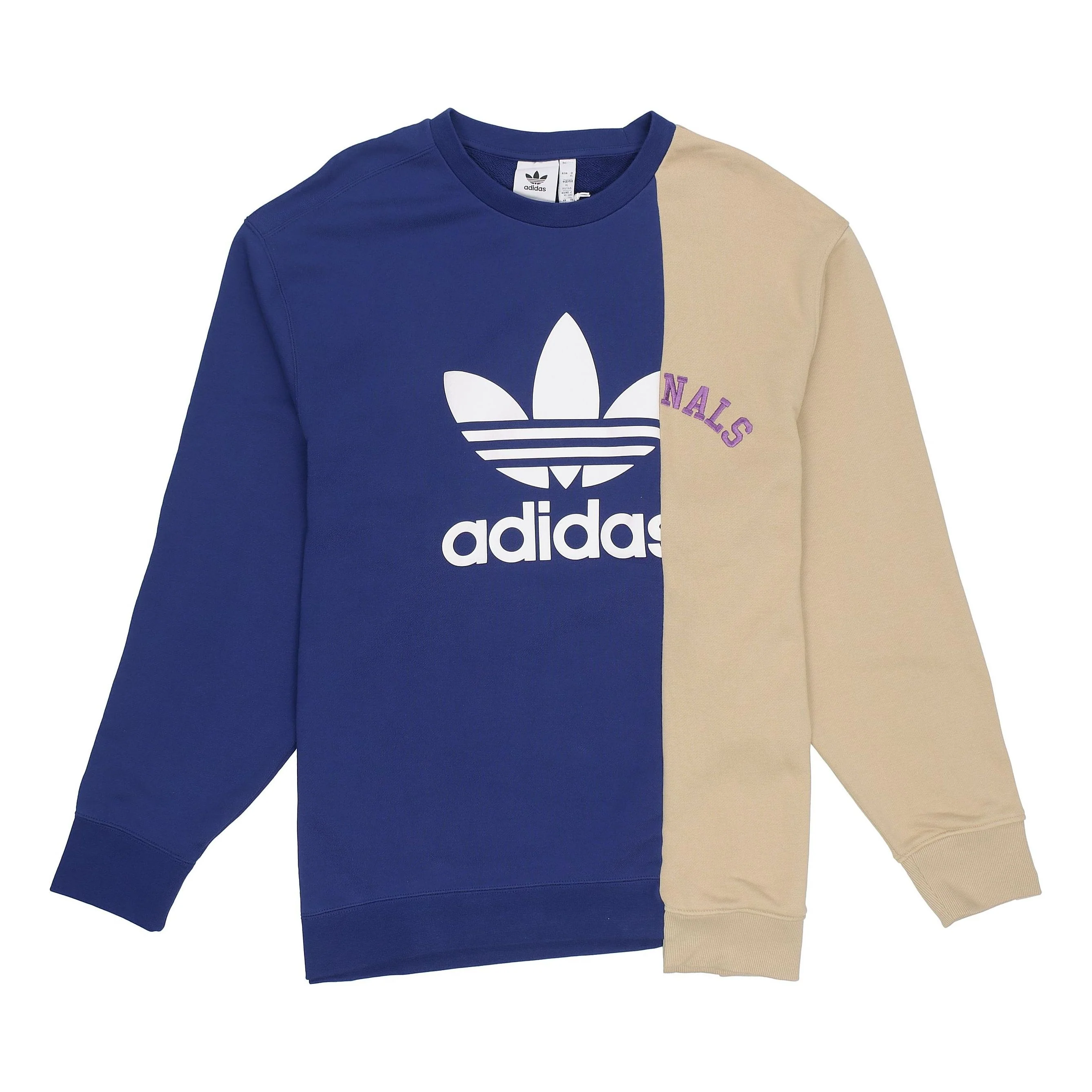 Men's adidas originals Mr Crew Logo Printing Colorblock Irregular Round Neck Pullover Autumn Blue HC0380