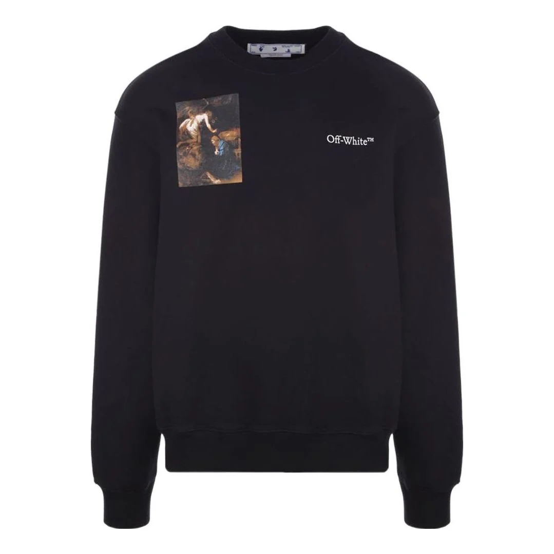 Men's Off-White SS22 Character Logo Printing Round Neck Long Sleeves Black OMBA057S22FLE0011001