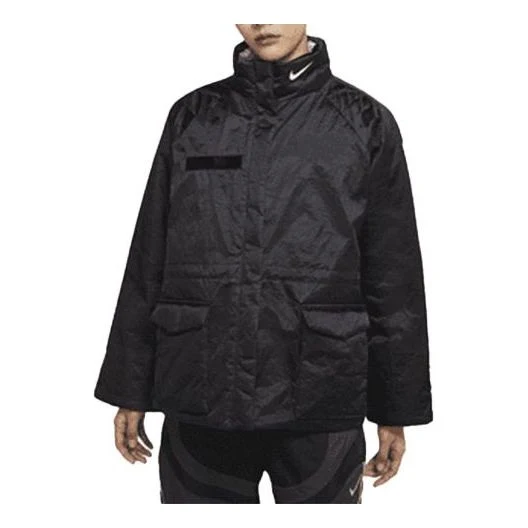 (WMNS) Nike Brand Logo Stand Collar Solid Color Casual Sports Hoodless Padded Clothes Black DD4647-010
