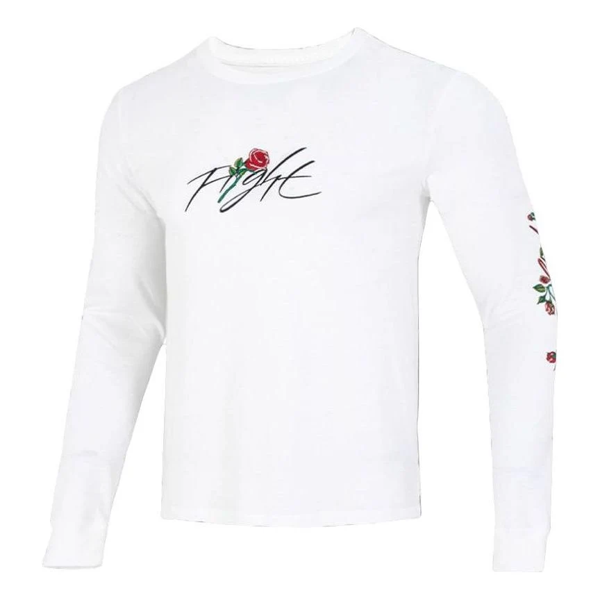 Men's Nike Sleeve Side Flowers Logo Printing Round Neck Long Sleeves White DQ7387-100