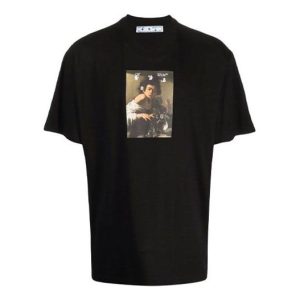 Off-White FW21 Pattern Alphabet Printing Round Neck Short Sleeve Loose Fit Black OMAA038F21JER0051084