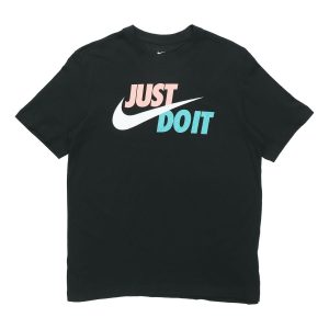 Nike Just Do It Contrasting Colors Alphabet Printing Round Neck Short Sleeve Black AR5007-013