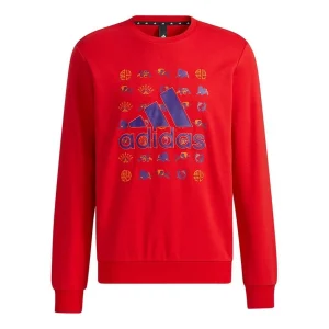 Men's adidas Cny Gfx Swt Un Logo Printing Round Neck Pullover Sports Red GQ8839