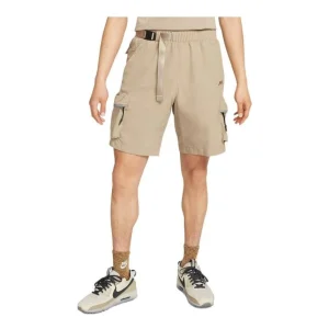 Men's Nike Sportswear Tech Pack Solid Color Logo Embroidered Side Elastic Waistband Shorts Khaki DQ4281-247