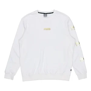 PUMA Holiday logo Bronzing Printing Casual Sports Round Neck Pullover White 586348-02