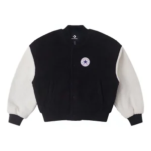 (WMNS) Converse Sherpa Varsity Jacket Asia Sizing 'Black White' 10025206-A01