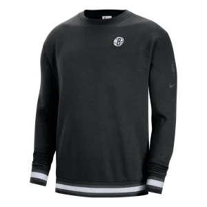 Nike Brooklyn Nets Solid Color Fleece Lined Round Neck Pullover Long Sleeves Hoodie Men's Black DR2280-010