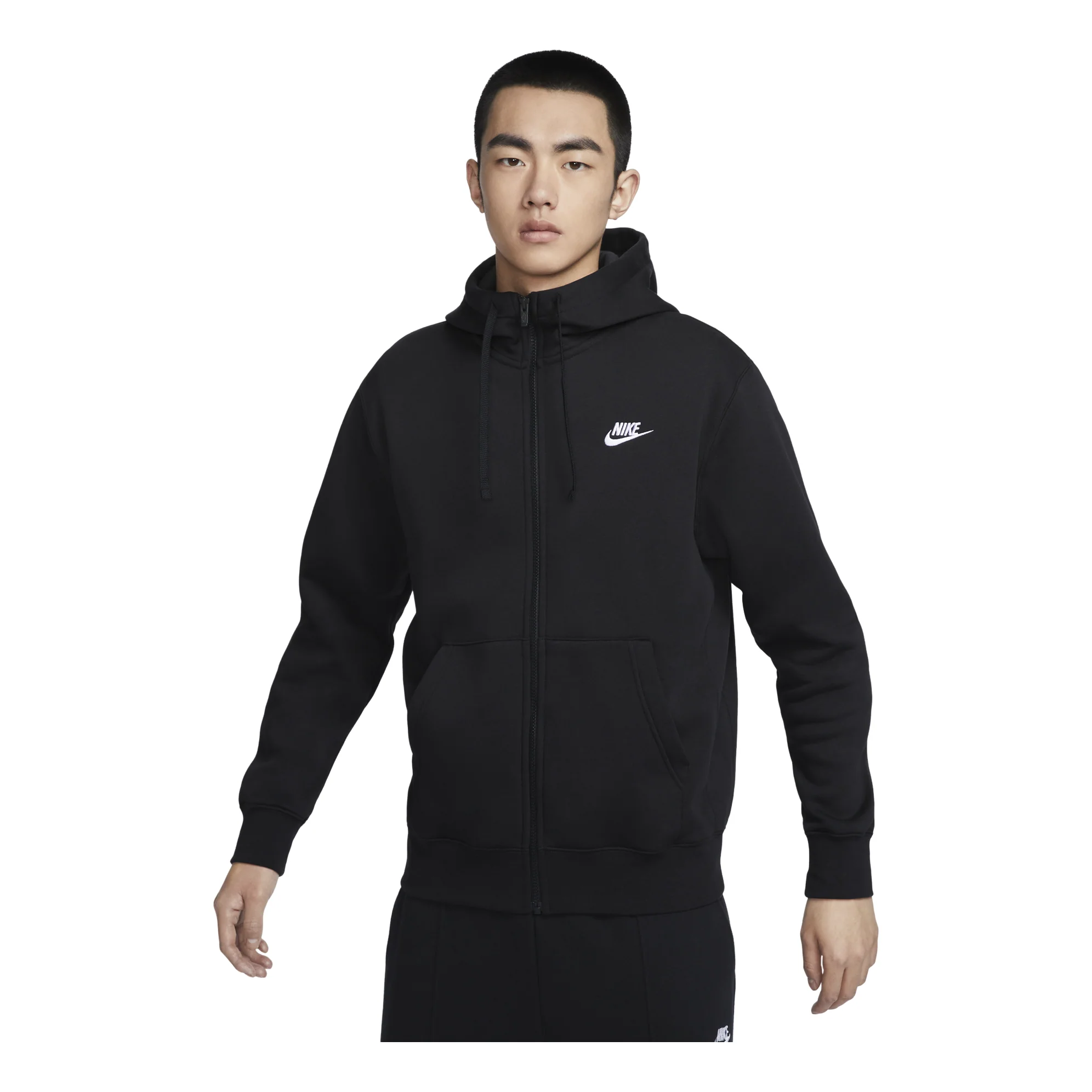 Nike Sportswear Club Fleece Embroidered Logo Solid Color hooded Zipper Black BV2646-010