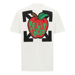 Off-White Apple Printing Short Sleeves Relaxed Fit Mens White OMAA038S21JER0150125