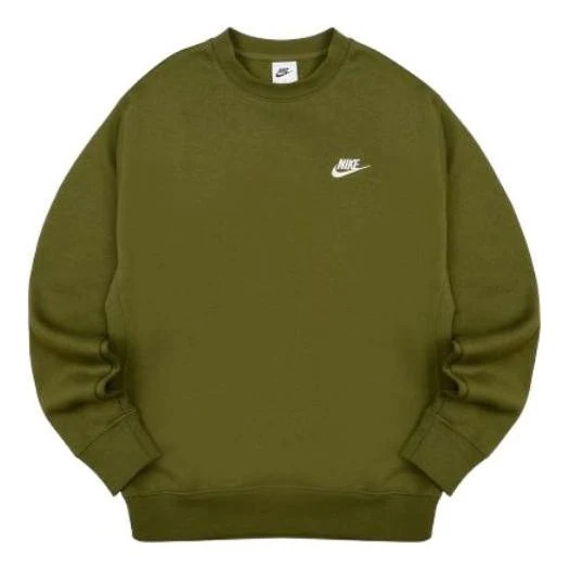 Men's Nike Solid Color Logo Embroidered Sports Round Neck Pullover Long Sleeves Green BV2663-327