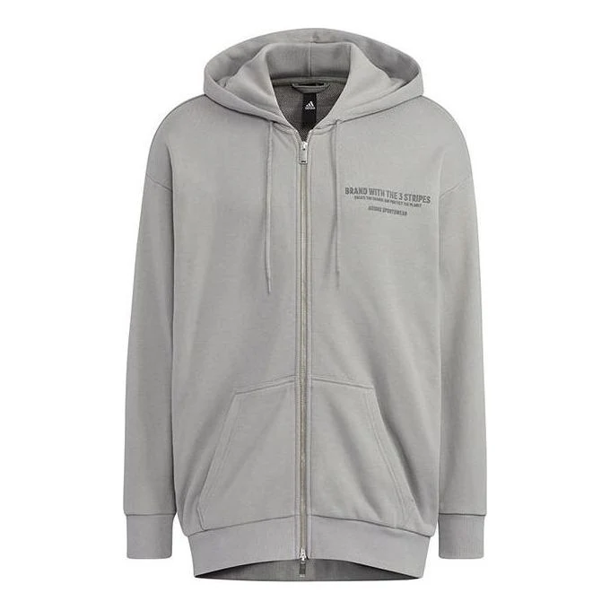 Men's adidas Alphabet Printing Pattern Drawstring Hooded Long Sleeves Jacket Light Grey HZ7027