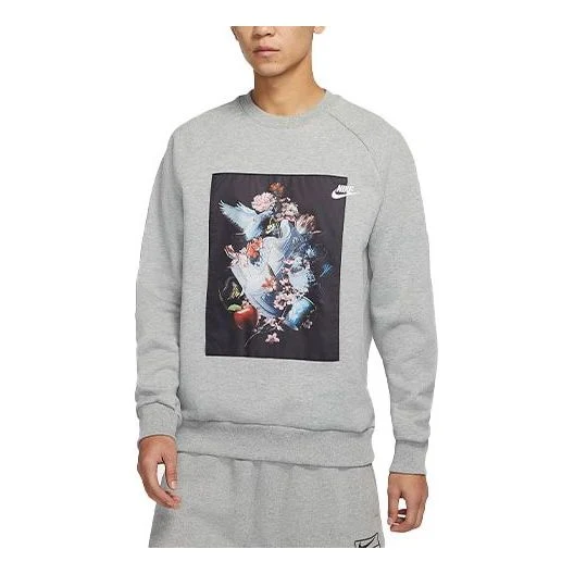 Men's Nike AF-1 Pattern Splicing Fleece Knit Round Neck Pullover Gray DD6516-063