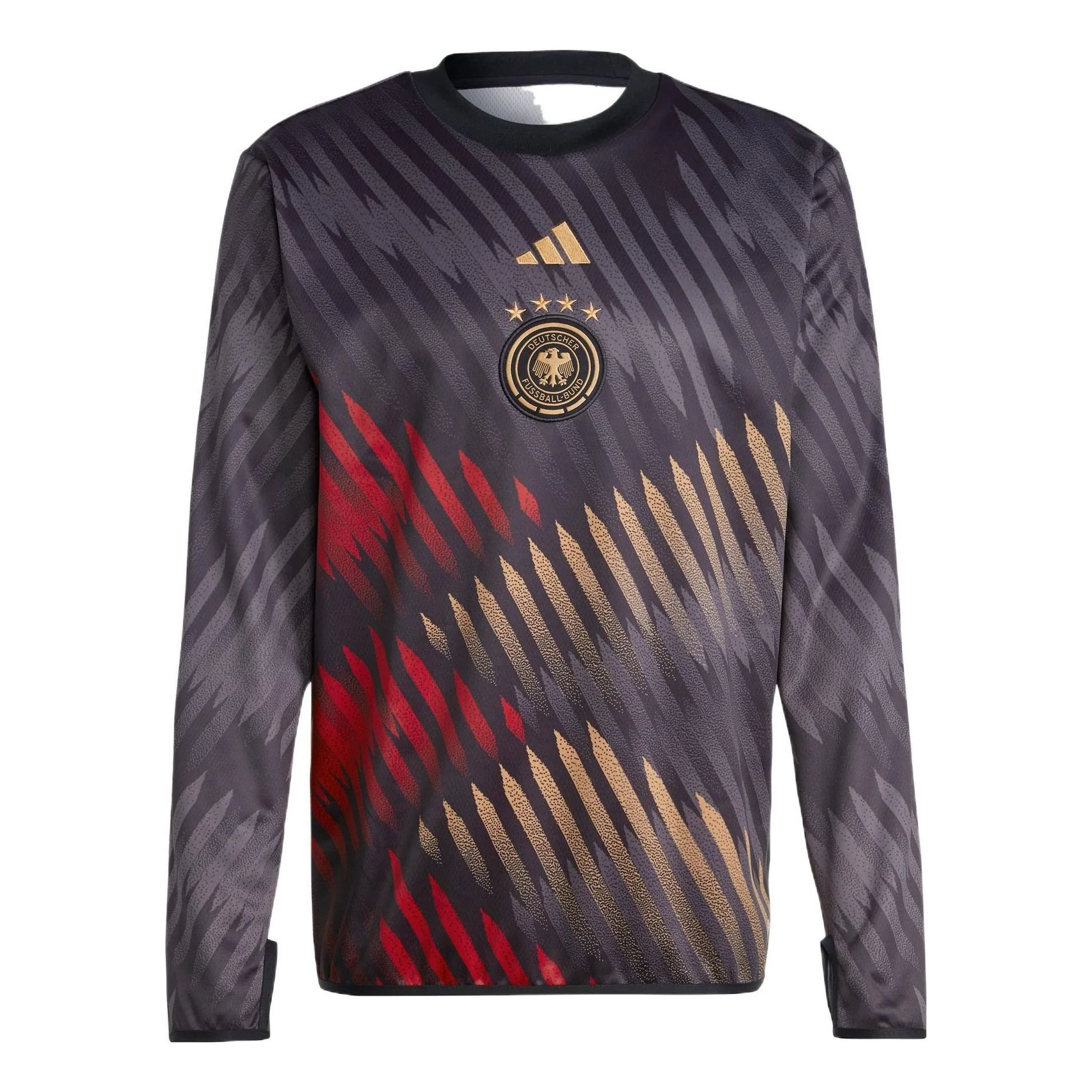 Men's adidas Dfb Pre Wrmtop Round Neck Stripe Detail Logo Printing Pullover Long Sleeves Black HC1285