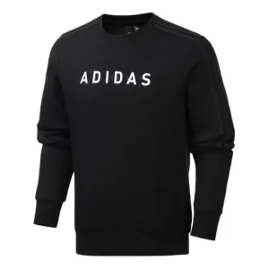 adidas logo Printing Sports Round Neck Pullover Black FM9377