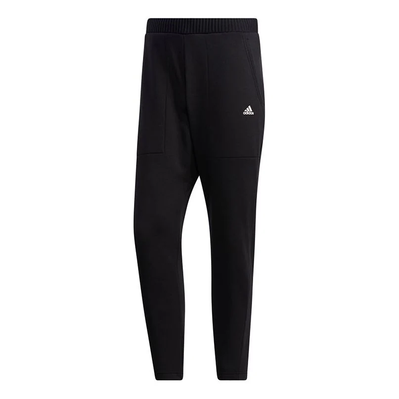 adidas Solid Color Casual Running Sports Fleece Lined Long Pants Black GM4461