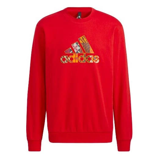 Men's adidas Cny Gfx Crew1 Limited Logo Printing Sports Round Neck Pullover Red HI3289