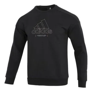 Men's adidas Th Mh Crew Logo Athleisure Casual Sports Round Neck Black HM5152