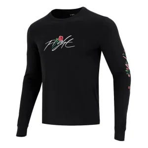 Men's Nike Sleeve Side Flowers Logo Printing Round Neck Long Sleeves Black DQ7387-010