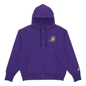 Men's Jordan NBA Los Angeles Lakers Long Sleeves Hooded Zipper Cardigan Fleece Jacket Purple DB1880-504