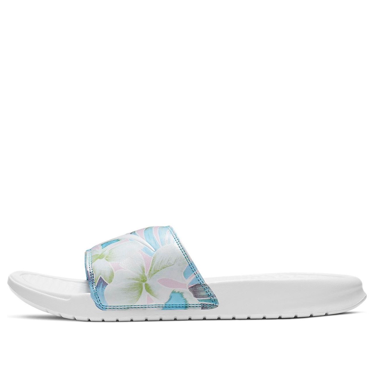 (WMNS) Nike Benassi JDI Floral Flowers White Blue Slippers 'White Blue' 618919-115