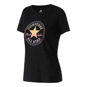 (WMNS) Converse Printing Sports Short Sleeve Black 10017088-A02