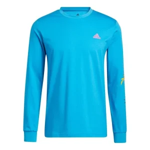 adidas Solid Color Round Neck Printing Sports Basketball Long Sleeves Blue GR1284