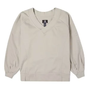 (WMNS) Converse Solid Color Loose Knit V Neck Beige Hoodie 10022959-A05