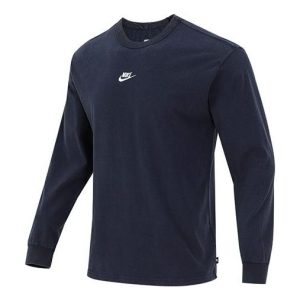 Men's Nike Solid Color Small Logo Round Neck Long Sleeves Navy Blue T-Shirt DJ1583-451