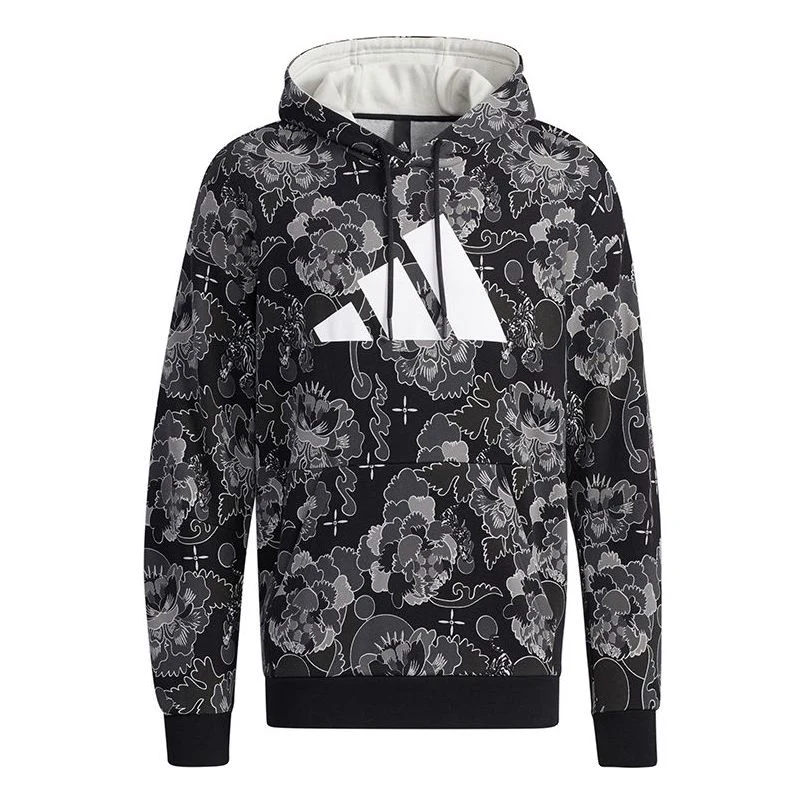 adidas Aop Hoody Printing Casual Sports Pullover Black GT6483