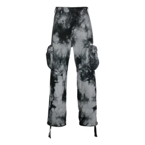 Men's Off-White FW22 Tie Dye Pattern Printing 3D Pocket Cargo Casual Pants/Trousers Black OMCF032F22FAB0010701