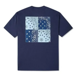 Converse Contrasting Colors cashew Loose Round Neck Short Sleeve Couple Style Blue 10023154-A03