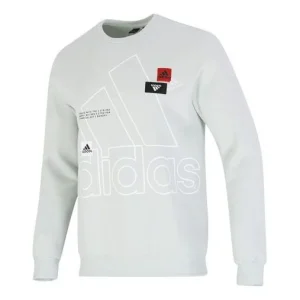 Men's adidas Minimalistic Alphabet Large Logo Printing Athleisure Casual Sports Round Neck Flax Green HP1434