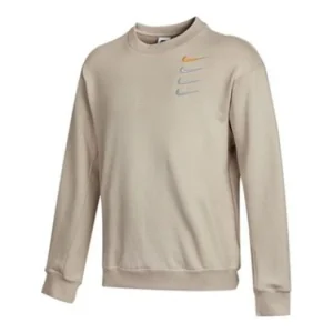 Nike French Terry Swoosh Embroidered Round Neck Sports Pullover Couple Style light grey DB9408-277