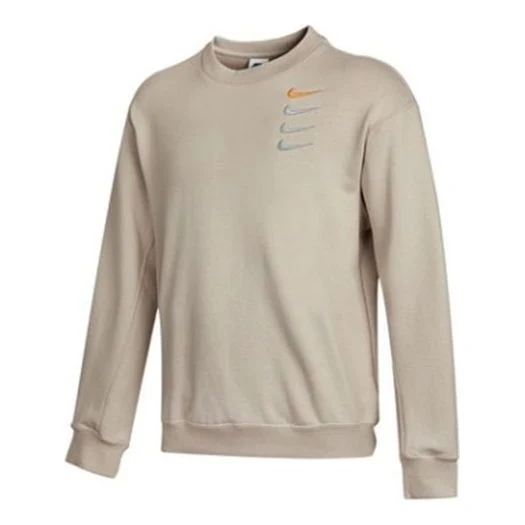 Nike French Terry Swoosh Embroidered Round Neck Sports Pullover Couple Style light grey DB9408-277