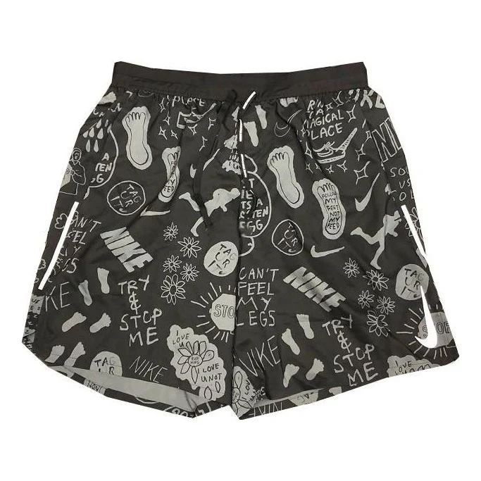 Nike Full Print Pattern Casual Sports Straight Running Shorts Men's Black AT7808-010