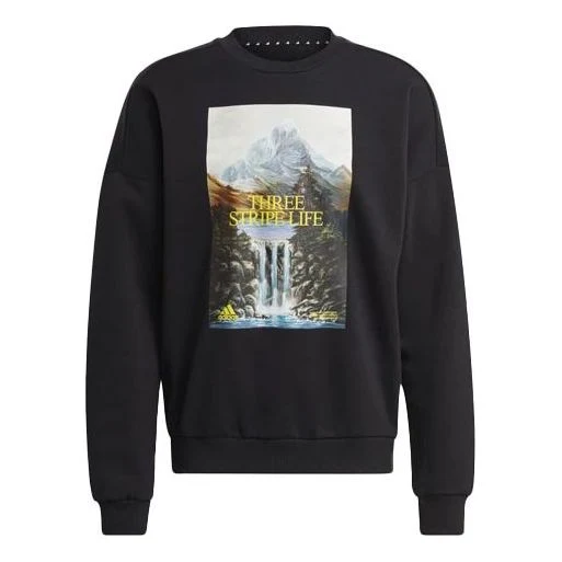 adidas Training Sports Printing Loose Round Neck Pullover Black GM6507