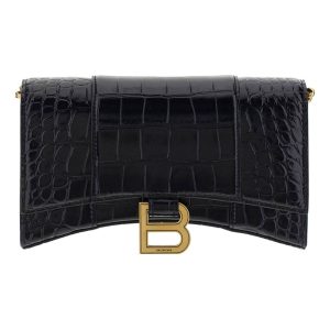 (WMNS) Balenciaga Hourglass Wallet On Chain Crocodile Embossed 'Black' 6560501LRGM1000