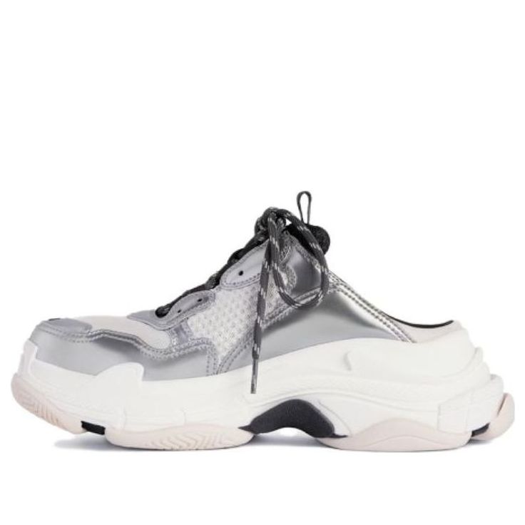 (WMNS) Balenciaga Triple S Mules 'Silver' 755686W2FWM8191