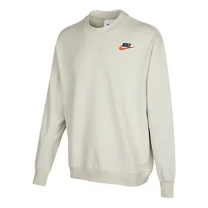 Men's Nike Logo Embroidered Round Neck Sports Pullover Autumn Creamy White DR7834-072