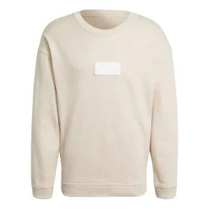 Men's adidas originals Silicon Crew Logo Label Sports Round Neck Pullover Creamy White GN3290